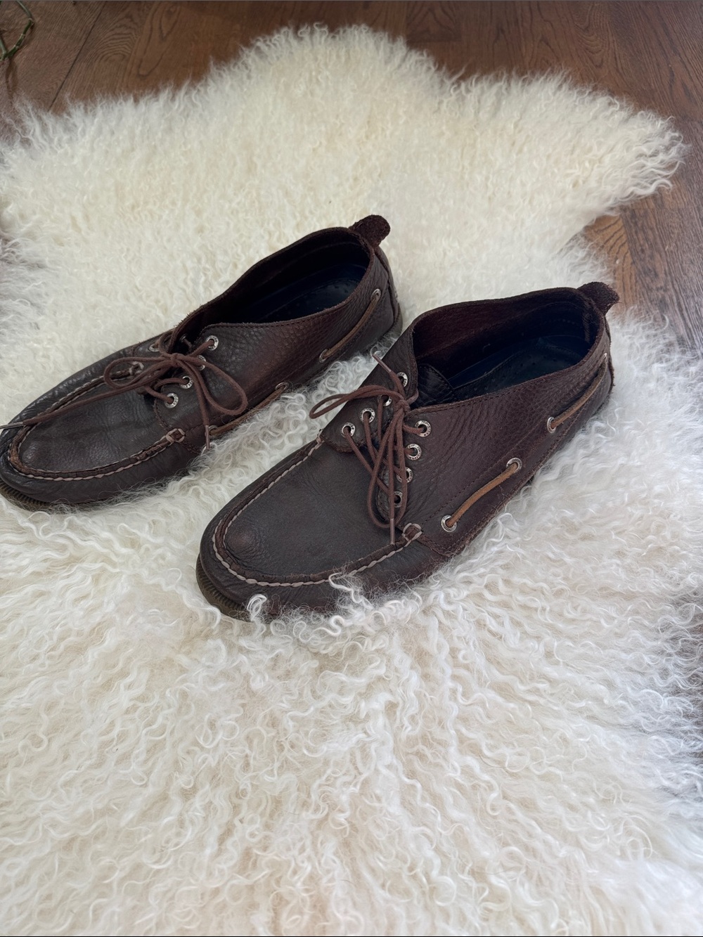 Dark Brown Leather Lace-Up Casual Deck Shoes